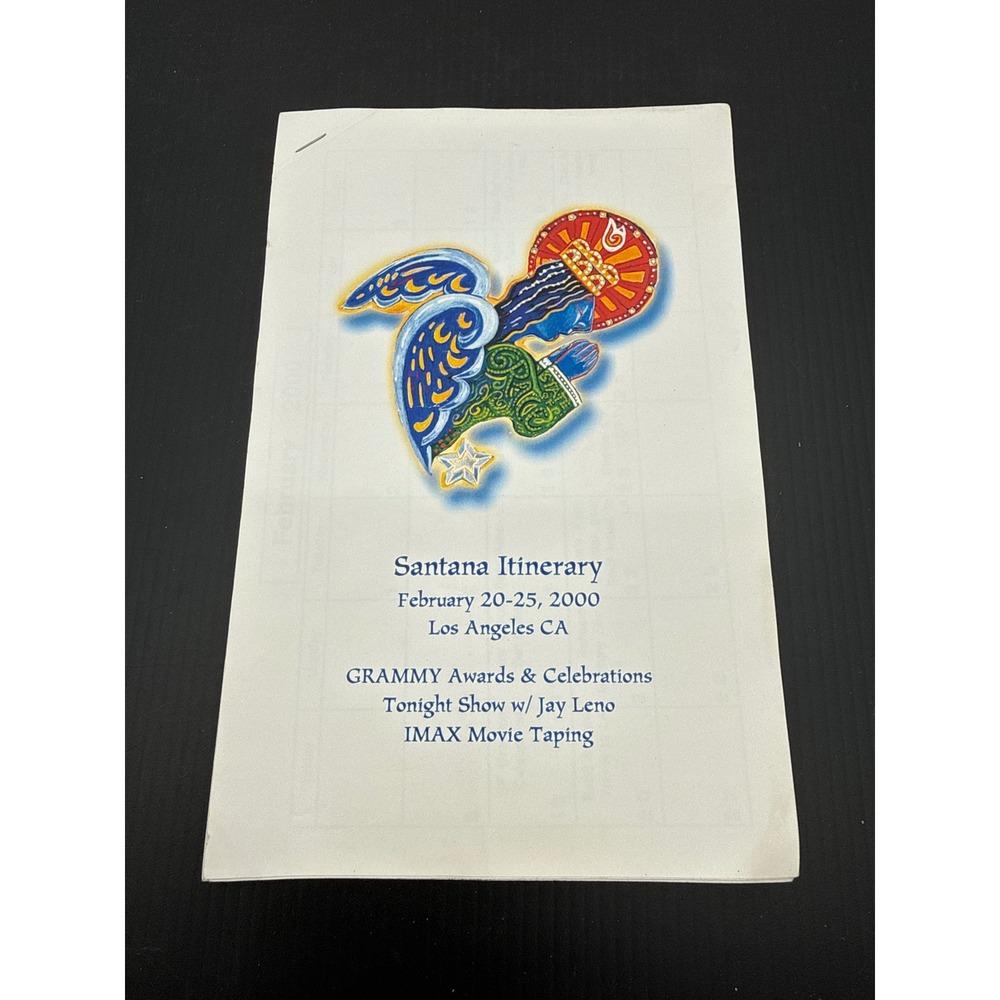 Santana 2000 Grammy Awards Jay Leno Itinerary Los Angeles Music Memorabilia